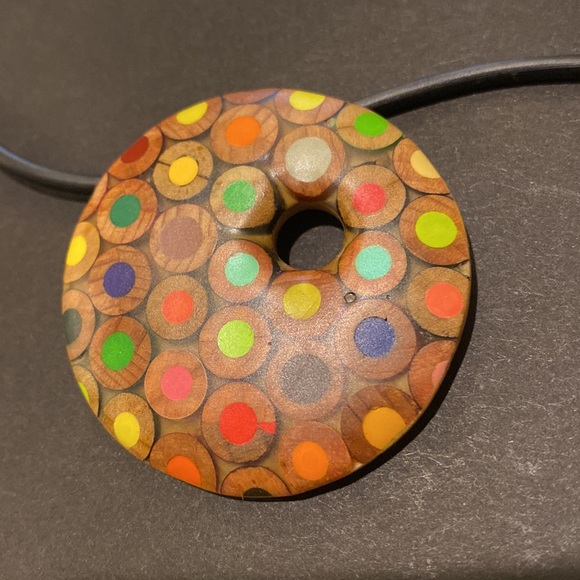 Zincwhite colored pencil artist necklace on rubber cord with Sterling silver - Picture 4 of 7